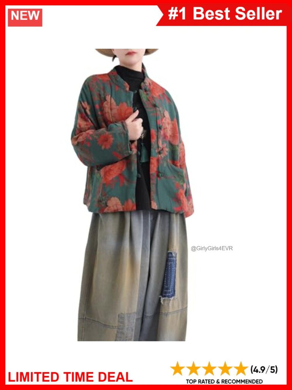 LZJN Linen Cotton Quilted Jacket Frog Button Short Coat Loose